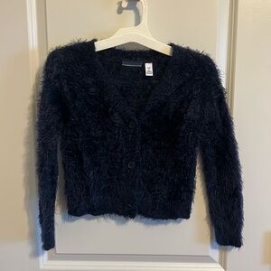 Girl’s Navy Shaggy V-neck 3-Button Cardigan